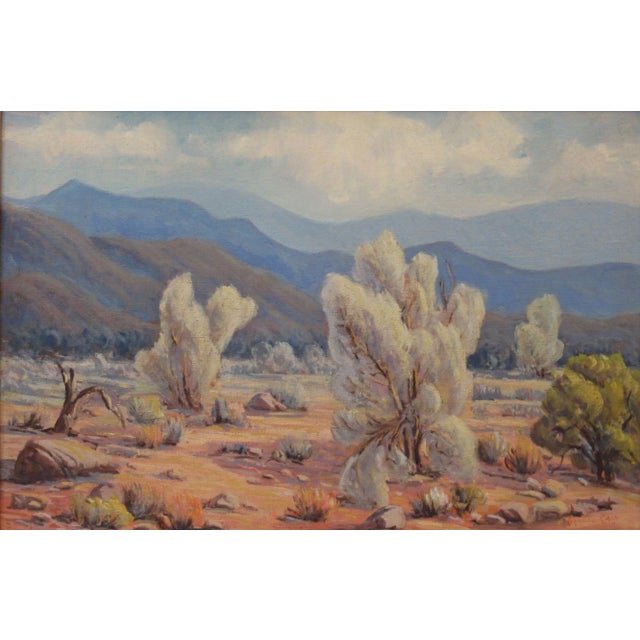 This artwork titled "On the Road to Palm Spring" c.1970is an oil painting on canvas by California artist Mabel Vinson...