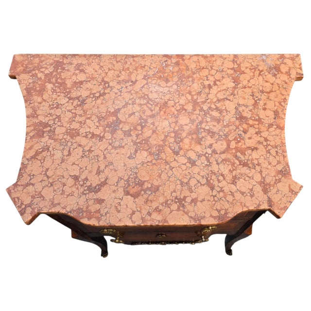 19th Century Antique 19th French Louis XV Style Marble Top Parquetry Commode For Sale - Image 5 of 15