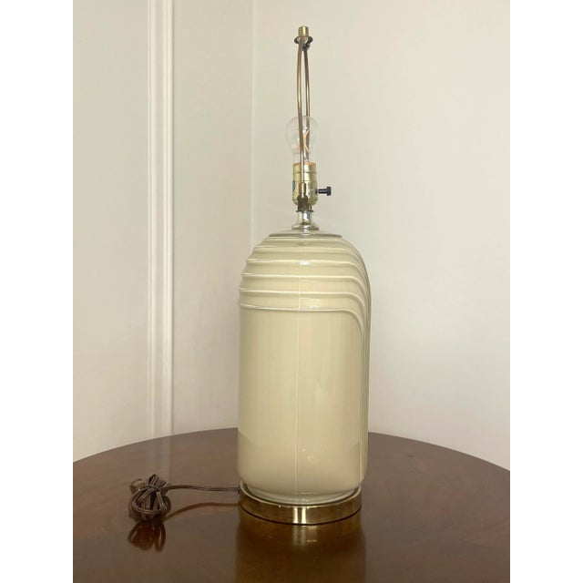 Cream Art Deco Cream Glass Reverse Painted Table Lamp Base For Sale - Image 8 of 12