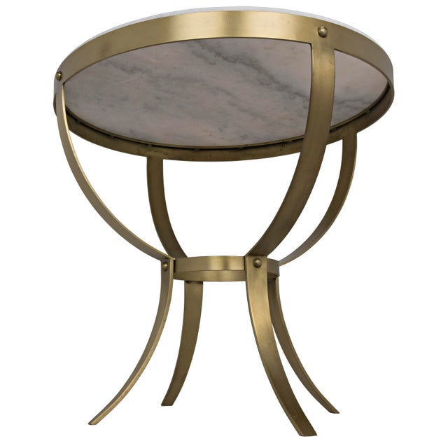 Noir NOIR Byron Side Table in Antique Brass and Stone For Sale - Image 4 of 6
