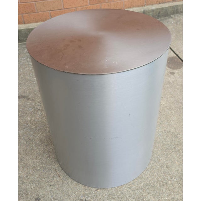 Modern Brushed Nickel Cylindrical Side Table For Sale In Washington DC - Image 6 of 7