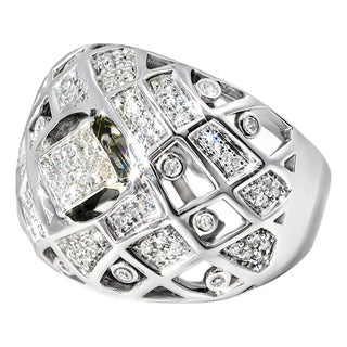 Late 20th Century 14K White Gold Diamond Designer Dome Fashion Cocktail Band Ring, Size 7 For Sale