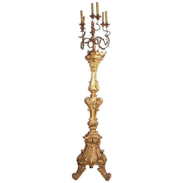 Metal Early-18th Century Italian Giltwood Torchère or Floor Lamp, 1720 For Sale - Image 7 of 7