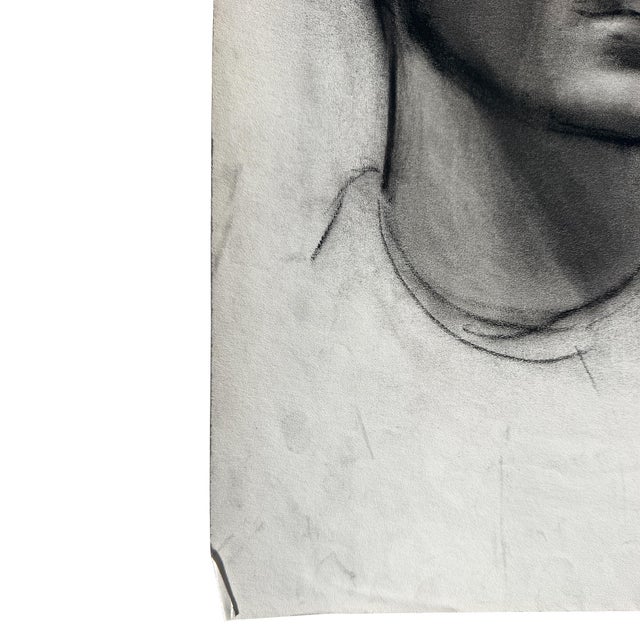 Mid 20th Century Mid Century Black and White Charcoal Portrait Drawing of a Woman With Short Hair - Signed For Sale - Image 5 of 10