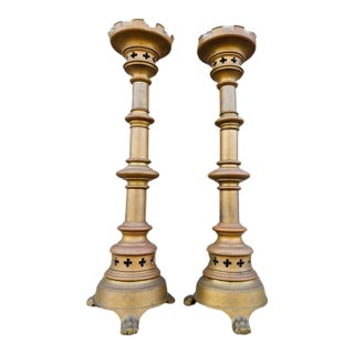 19th Century Gothic Revival Bronze Altar Candle Prickets - a Pair For Sale