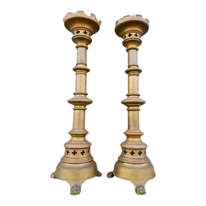19th Century Gothic Revival Bronze Altar Candle Prickets - a Pair