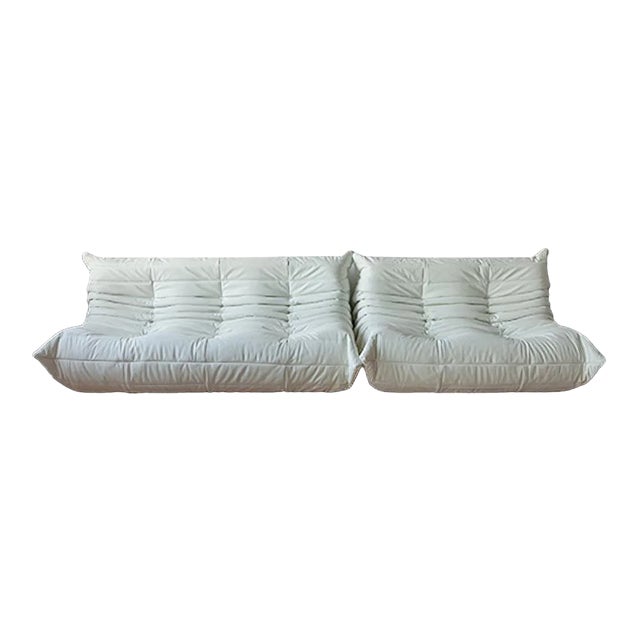 Set of White Leather Togo 2- and 3-Seat Sofa by Michel Ducaroy for Ligne Roset For Sale