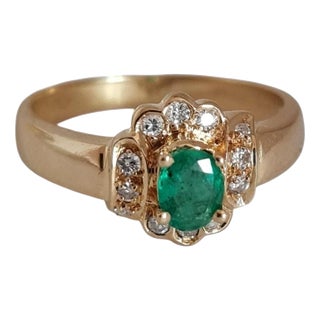 Vintage 18ct Gold Emerald & Diamond Ring, 1970s For Sale