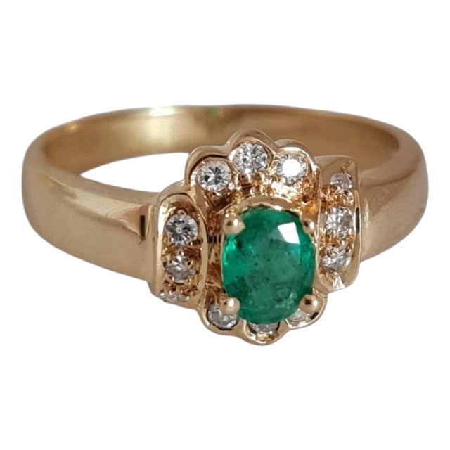 Vintage 18ct Gold Emerald & Diamond Ring, 1970s For Sale