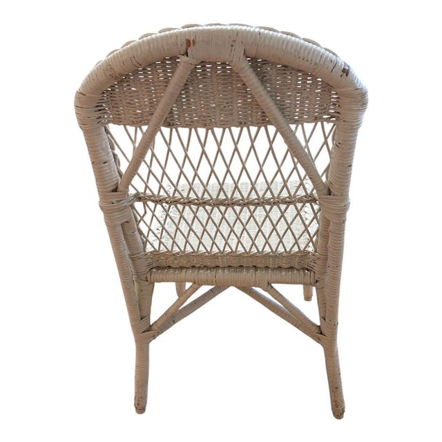 Vintage White Woven Rattan Wicker Open Lattice Back Side Chair For Sale - Image 4 of 4