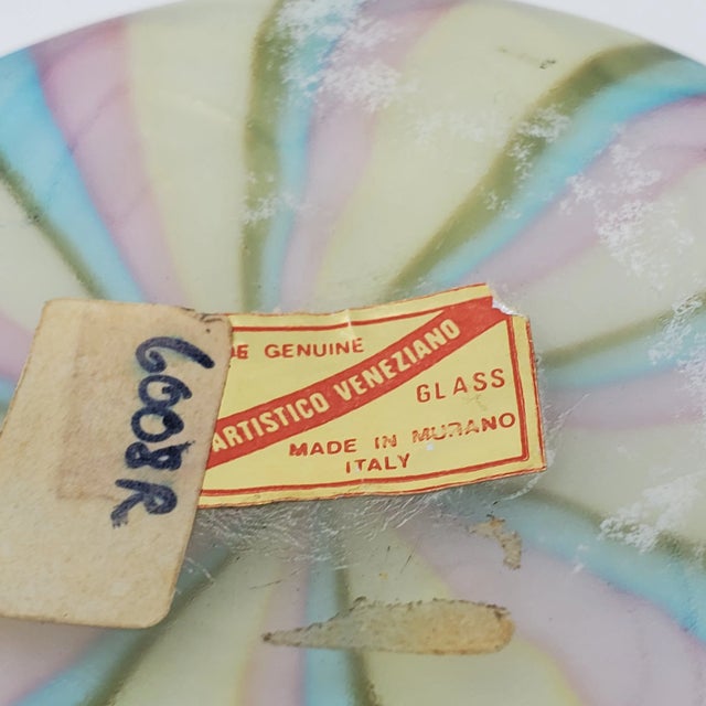 Contemporary Vintage Pastel Colors Hand-Blown Murano Art Glass Flattened Orb Paper Weight, Italian For Sale - Image 3 of 5