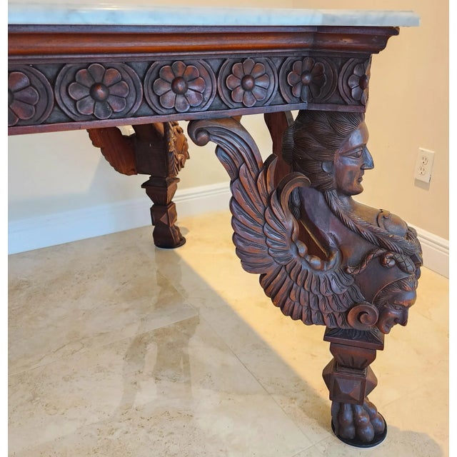 Early 20th Century Antique Italian Renaissance Revival Library Dining Table Marble & Mahogany For Sale - Image 5 of 13