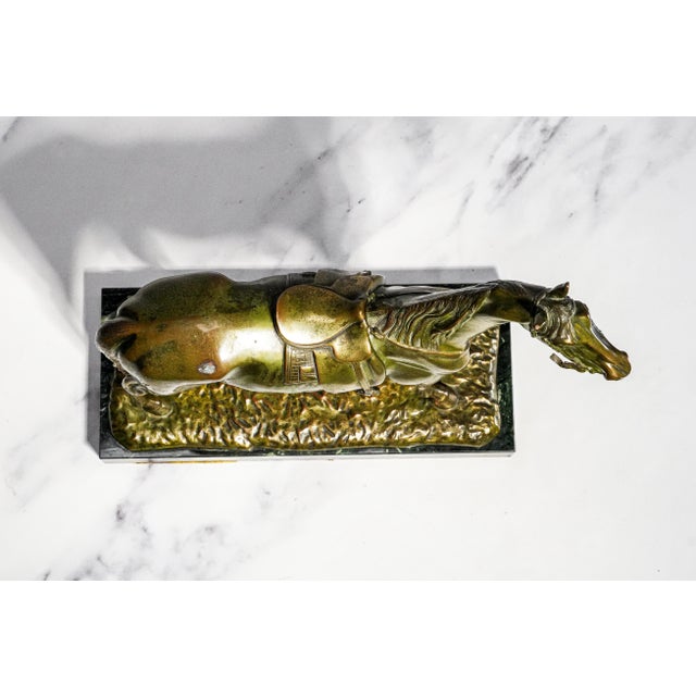 Stately Large Equestrian Antique Saddled Horse Statue Sculpture Cast Metal Marble Base Country Home Decor For Sale - Image 15 of 16
