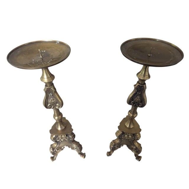Antique Belle Epoque Bronze Altar Candle Holders-a Pair For Sale - Image 11 of 17