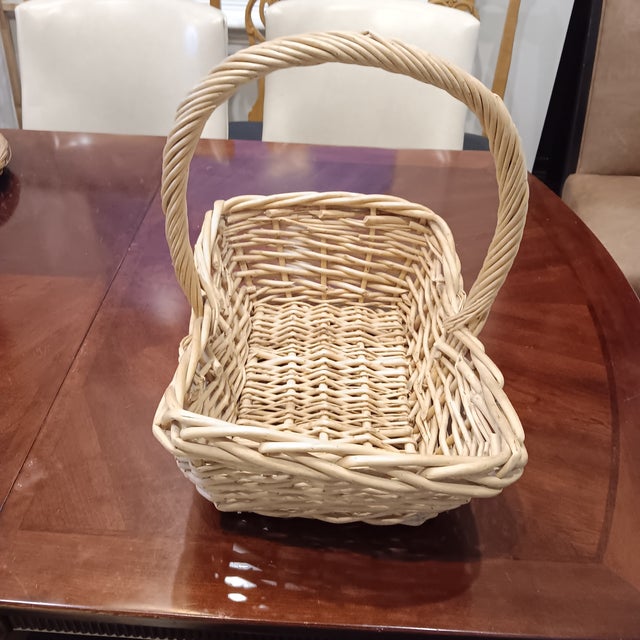 Mid 20th Century Vintage Large French Natural Hand Woven Wicker Basket. Tan Color Excellent condition. 18" w x 6" d x 18"...