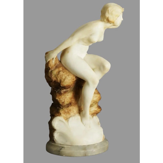 Antique Art Nouveau Alabaster & Marble Sculpture Statue Nude Sea Nymph A. Del Perugia 1910 For Sale - Image 4 of 9