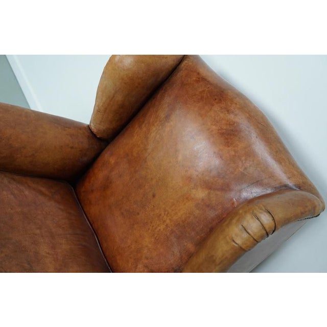 Set of Vintage Dutch Cognac Leather Club Chair and Ottoman For Sale - Image 10 of 18