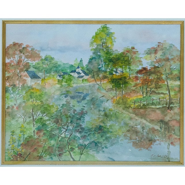 Contemporary Late 20th Century Mc Boisson - Countryside Landscape, Watercolor on Paper For Sale - Image 3 of 6