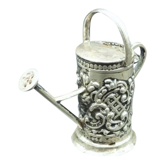 Antique Miniature French or Hanau Continental Silver W Niello Gardening Watering Can For Sale