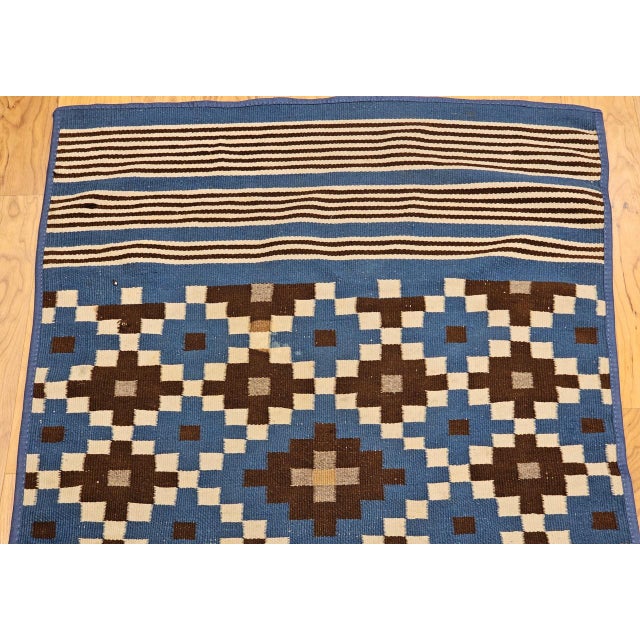 Blue Vintage Mexican Saltillo Serape Kilim Rug, Flat-Woven Wool Blanket, Royal Blue, 2x4 For Sale - Image 8 of 14