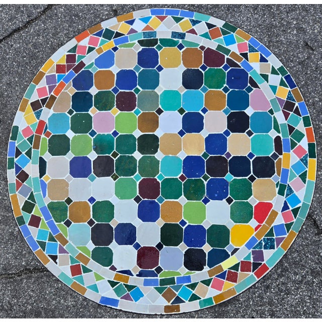 Moroccan 27” Colorful Handcrafted Moroccan Mosaic Table / Patchwork Style For Sale - Image 3 of 7