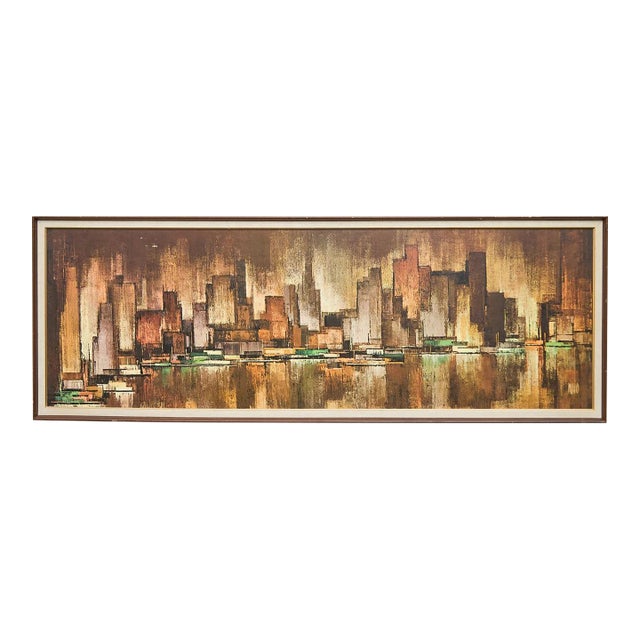 1970s Retro Vintage Abstract Cityscape Artwork For Sale