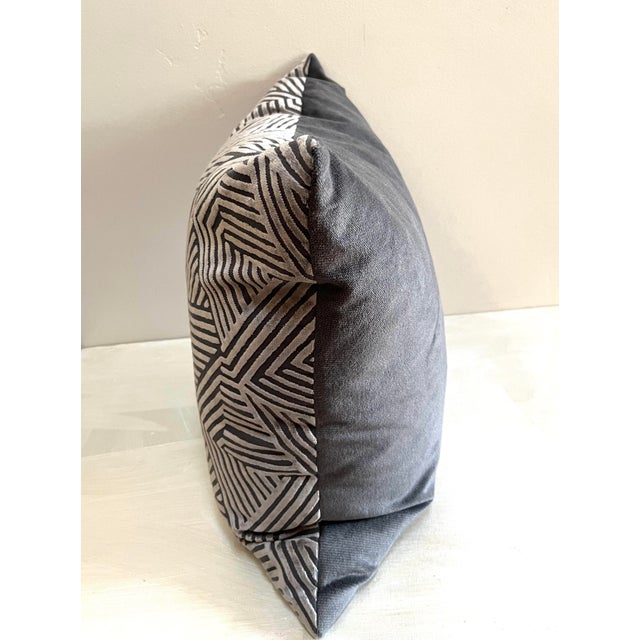Early 21st Century Large and Thick Gray Geometric Velvet Square Pillow With Feather Filling For Sale - Image 5 of 5