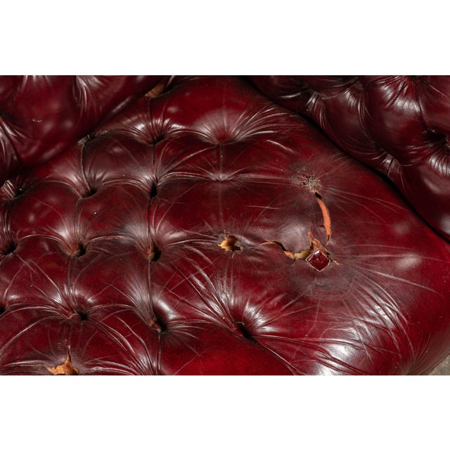 Mid 20th Century Tufted Leather Chesterfield Sofa in Burgundy For Sale - Image 10 of 10