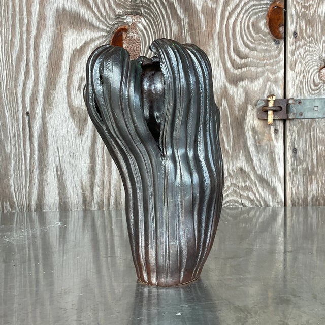 Vintage Boho Signed Studio Pottery Vase For Sale In West Palm - Image 6 of 12