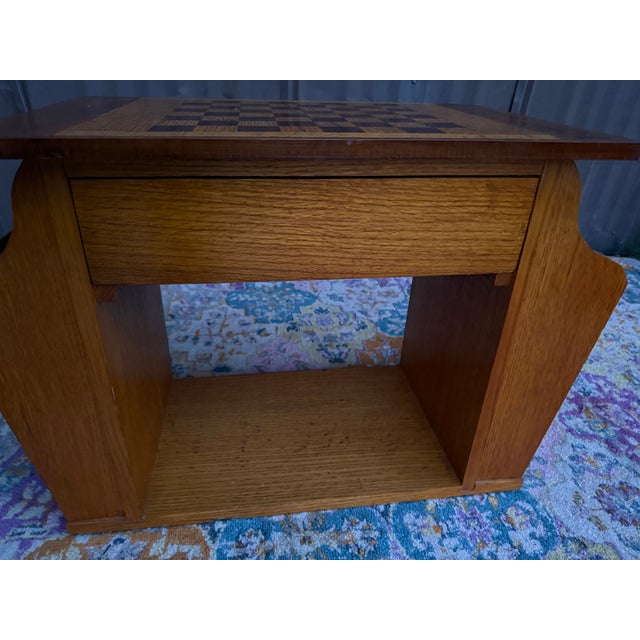 Fun MCM Oak Chess/Checkers Game Table With Magazine Racks For Sale - Image 4 of 9