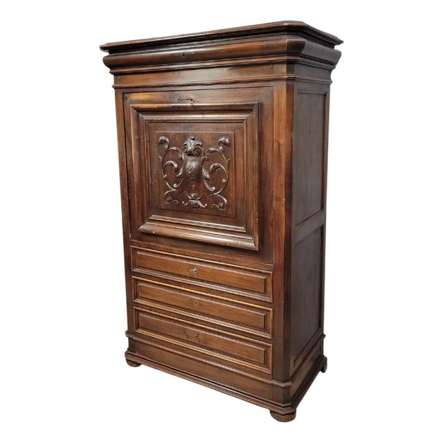 Renaissance-Style Secretaire in Carved Walnut For Sale