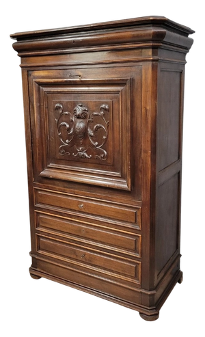 Renaissance-Style Secretaire in Carved Walnut