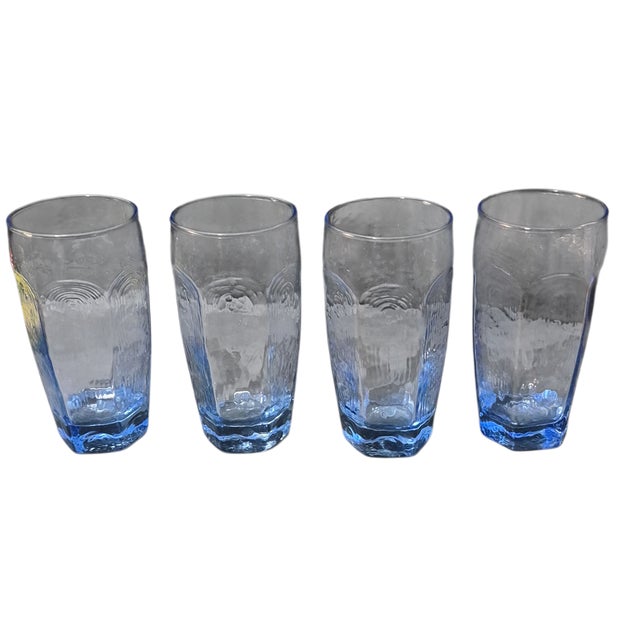Vintage Set of Four Libbey Chivalry Blue Glass Tumblers For Sale - Image 6 of 6