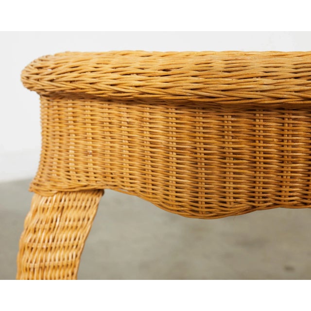 French Midcentury Organic Modern Wicker Demilune Console For Sale - Image 10 of 12