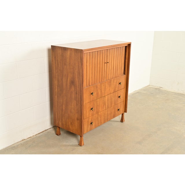 John Widdicomb John Widdicomb Mid-Century Modern Sculpted Walnut Tambour Door Gentleman's Chest, 1960s For Sale - Image 4 of 14