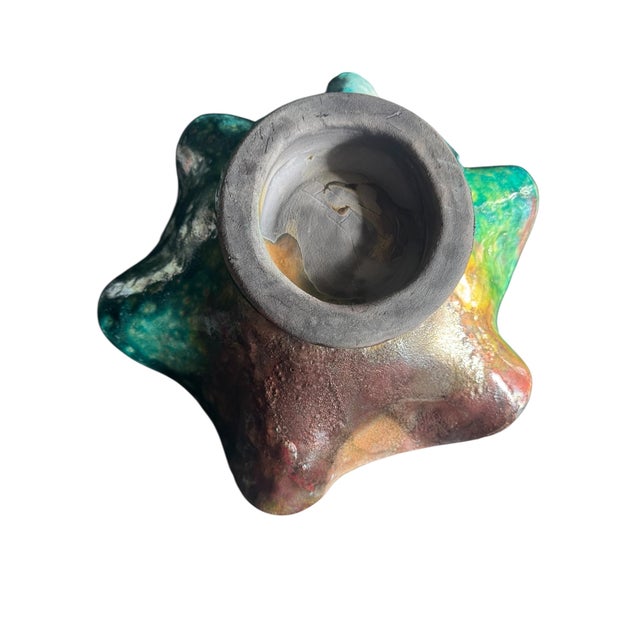 Late 20th Century Ruffled Raku Signed Pottery Bowl For Sale - Image 14 of 18