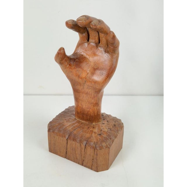 Brown Brutalist Arts and Crafts Sculpture Wooden Hand, 1950s For Sale - Image 8 of 11