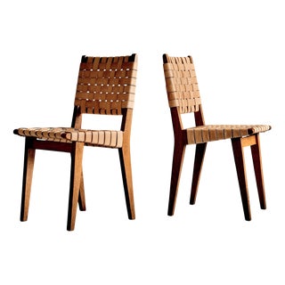 Oak Chairs with Leather Webbing by Jens Risom for Knoll, France, 1950s, Set of 2 For Sale