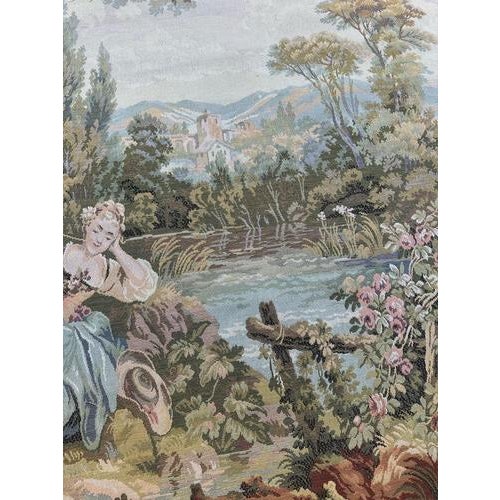 Vintage French Jacquard Pastoral Loves Tapestry in the style of Aubusson, 1950s For Sale - Image 17 of 18