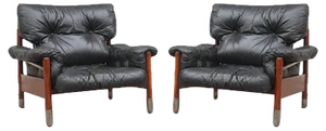 Set of Black Leather Armchairs by Carlo de Carli, 1960s