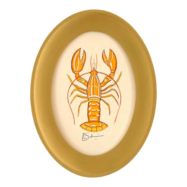 Original Hand-Painted Orange Crab Painting in a Hand-Painted Frame For Sale