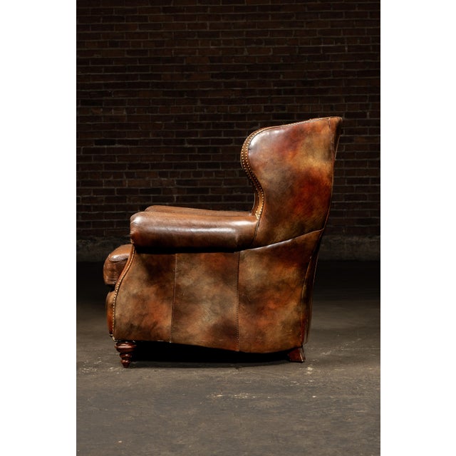 Brown Vintage Wingback Leather Chair With Pillow, Ottoman by Walter E. Smithe For Sale - Image 8 of 18