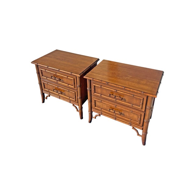 Ornamental & Decorative Materials Vintage Faux Bamboo Aloha Nightstands or End Side Tables by Thomasville, A Pair For Sale - Image 7 of 11