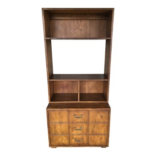 Henredon Walnut Campaign Style 2 Piece Bookcase For Sale