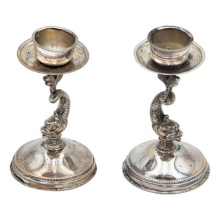 Low Silver Fish-Shaped Candlesticks, Set of 2 For Sale