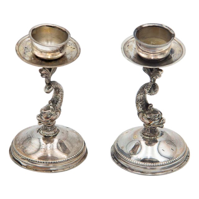 Low Silver Fish-Shaped Candlesticks, Set of 2 For Sale