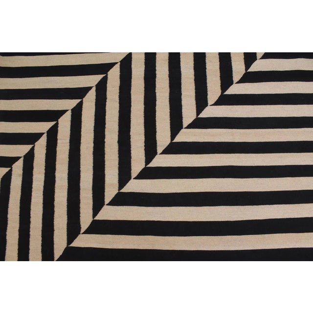 Textile Early 21st Century Modern Bauhaus Kilim Beige Black Wool Rug For Sale - Image 7 of 8