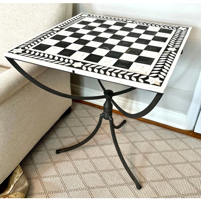 White Pewter Gueridon Table with Inlay Tessellated Bone Top For Sale - Image 8 of 11