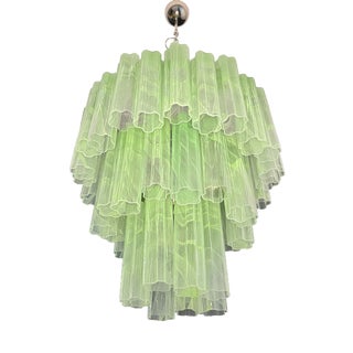 Large Three-Tier Murano Glass Tube Chandelier in Green Albaster, 1990s For Sale