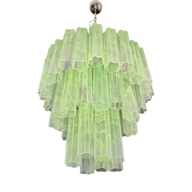 Large Three-Tier Murano Glass Tube Chandelier in Green Albaster, 1990s For Sale